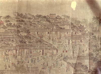 Straatscène, Chinees, Ming-dynastie (1368-1644) door Unbekannt Unbekannt